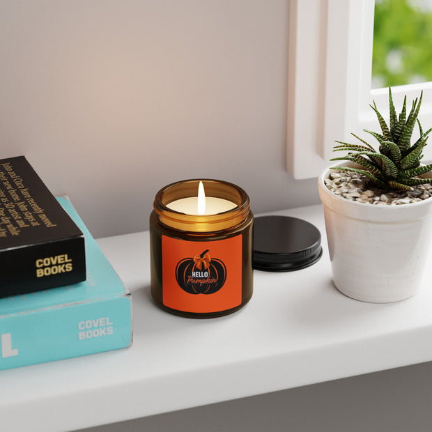 Hello pumpkin Scented Soy Candle (Multi-Size, Amber Jar)